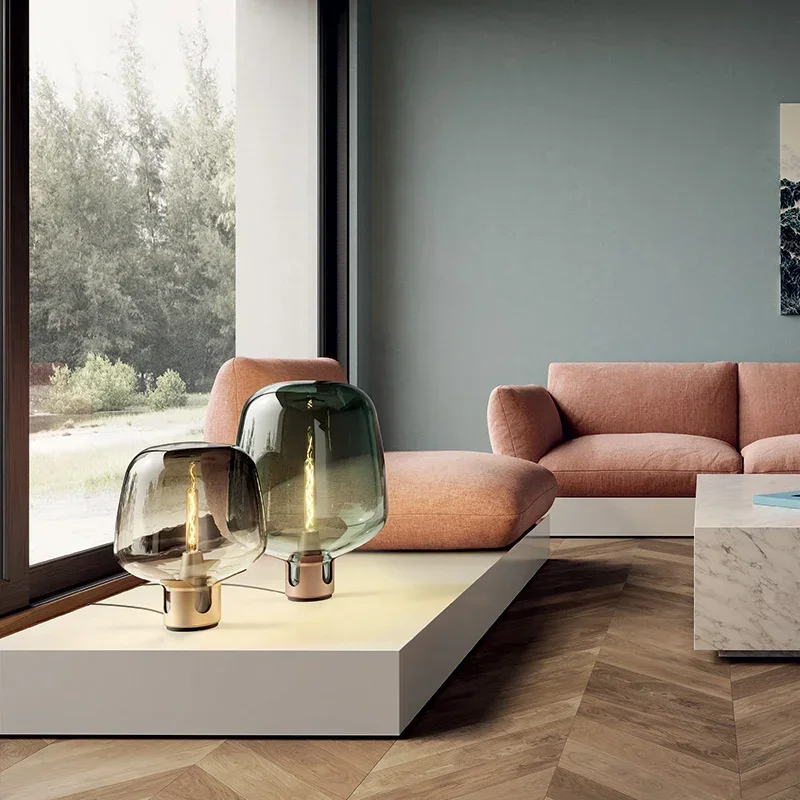 Nordic Smoke Grey Glass Table Light Bedroom Bedside Table Lamp Fashion Living Room Light Luxury Glass Decorative Lamps - Image 3