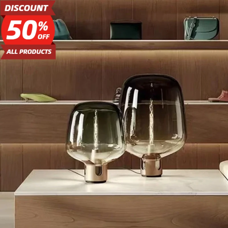 Nordic Smoke Grey Glass Table Light Bedroom Bedside Table Lamp Fashion Living Room Light Luxury Glass Decorative Lamps